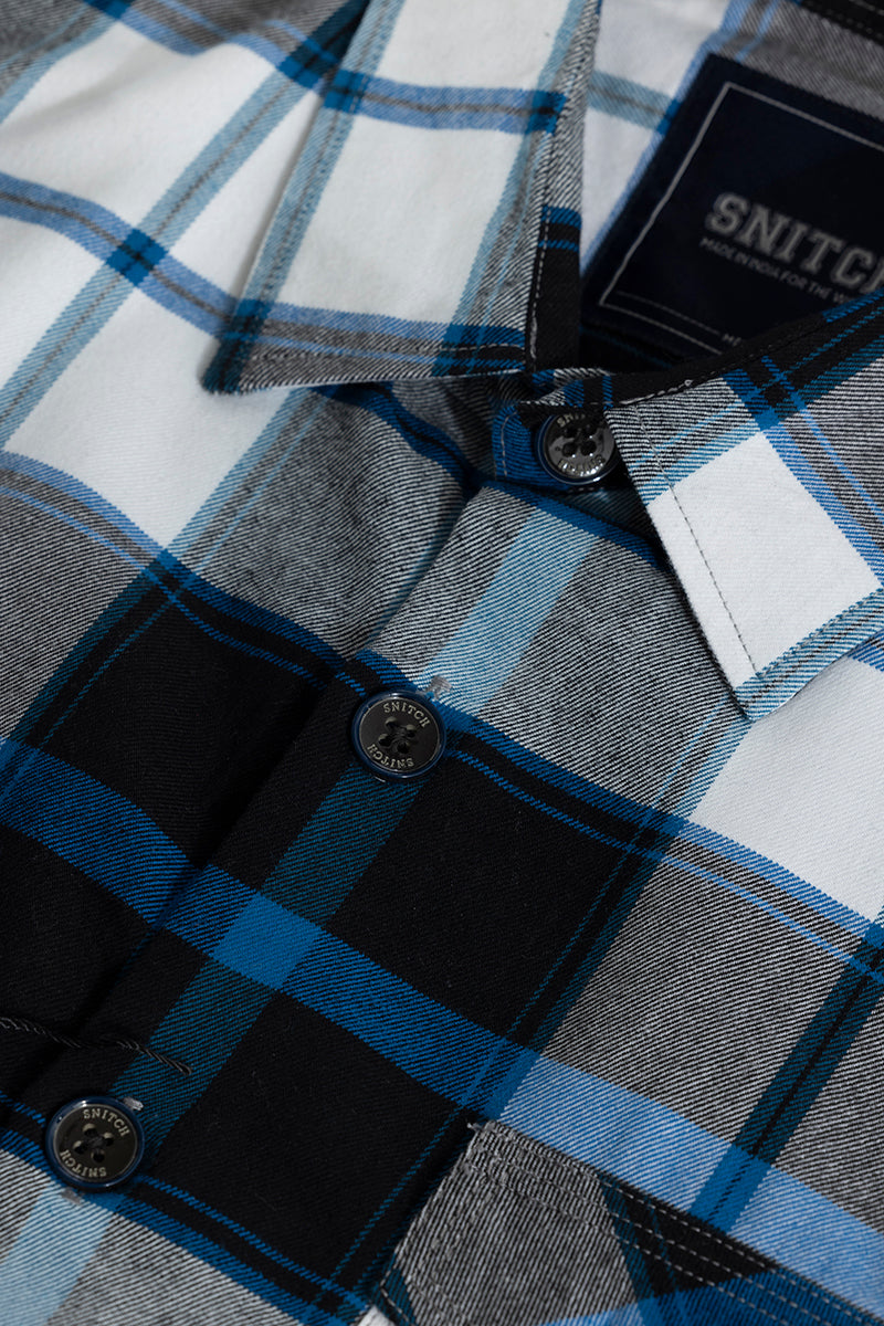 Grid Hatch Vivid Blue Checks Shirt