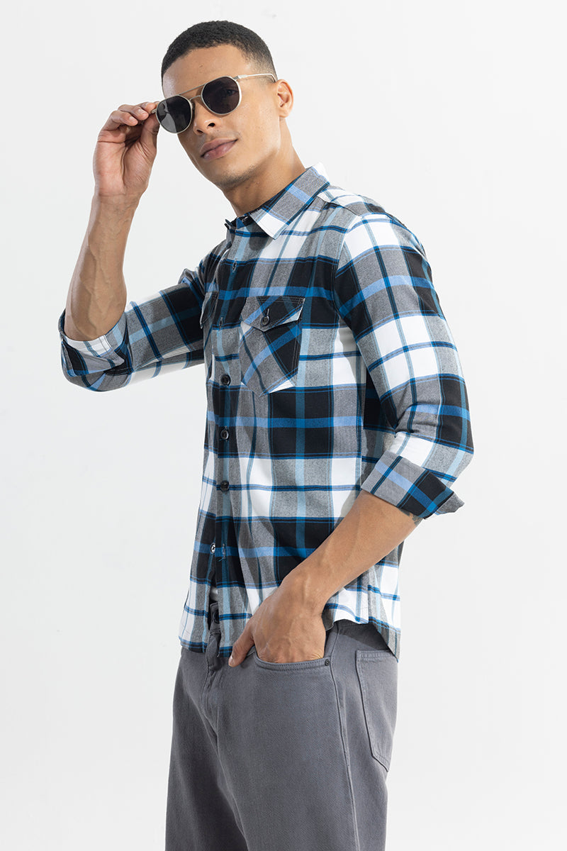 Grid Hatch Vivid Blue Checks Shirt