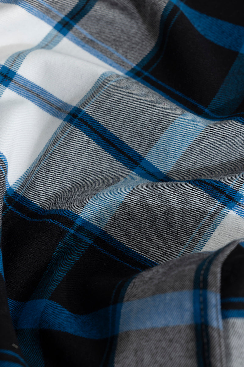 Grid Hatch Vivid Blue Checks Shirt