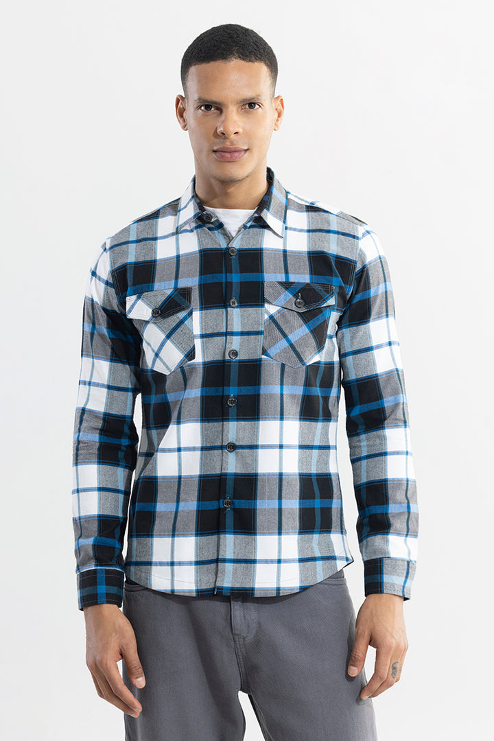 Grid Hatch Vivid Blue Checks Shirt