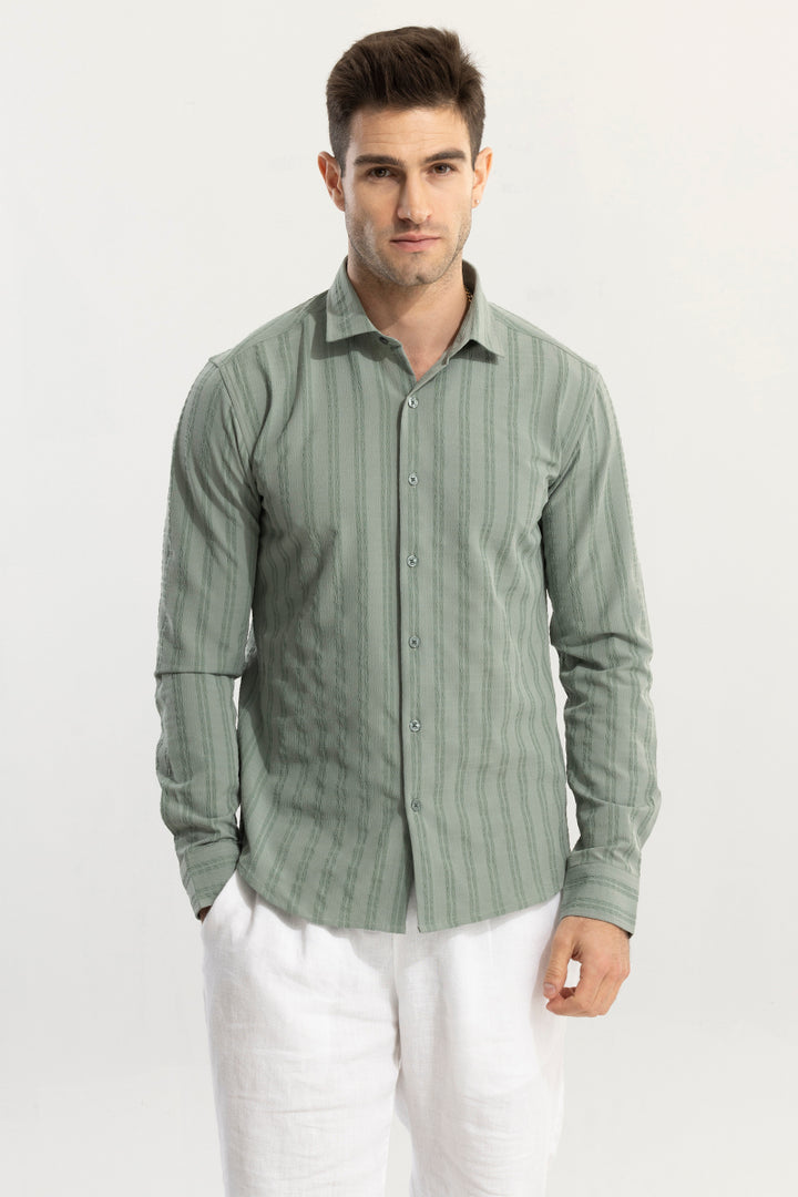 Stripy Leaf Green Shirt