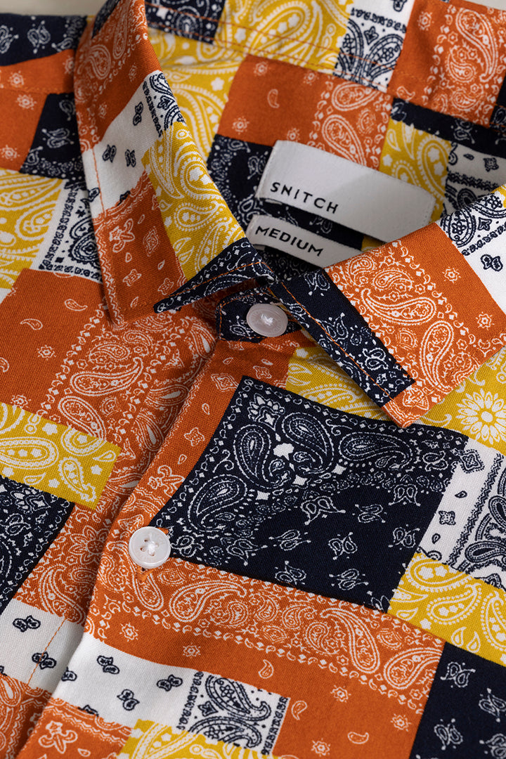 Multi Mosaic Motif Orange Shirt