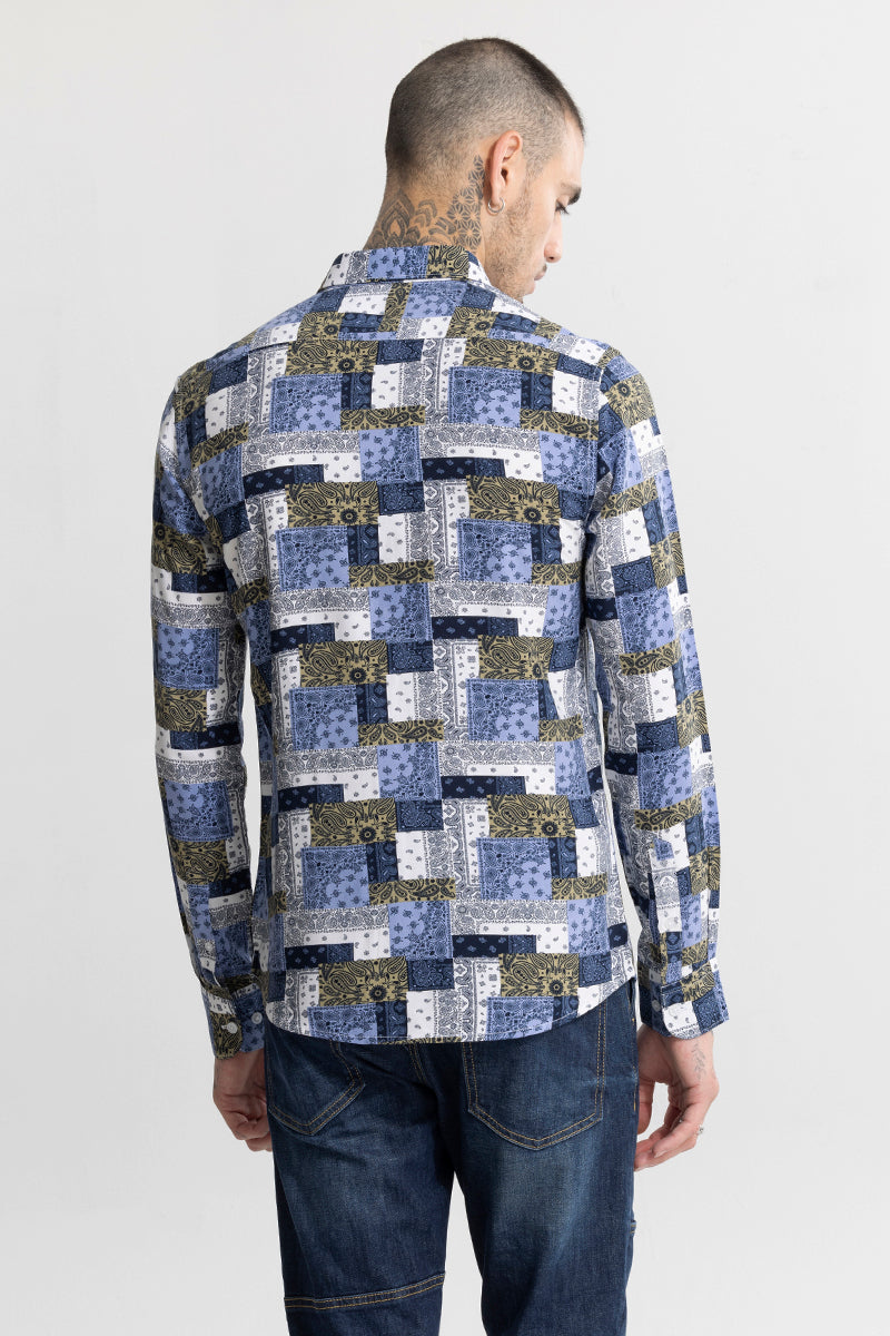 Multi Mosaic Motif Blue Shirt