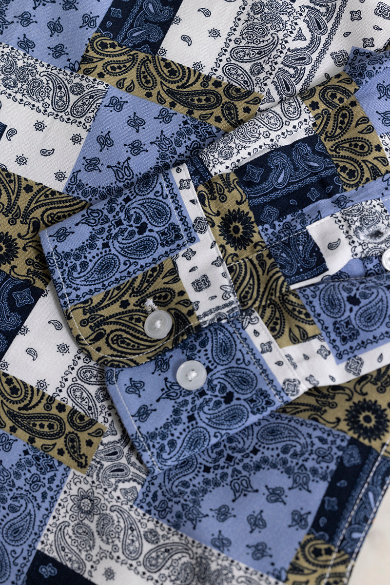 Multi Mosaic Motif Blue Shirt