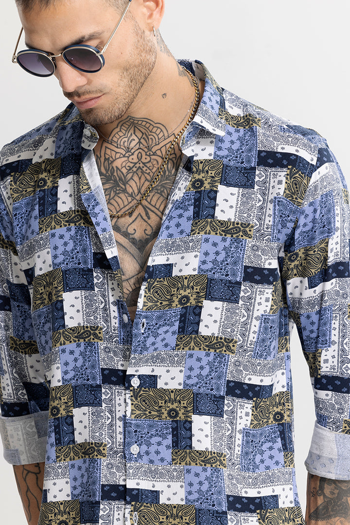 Multi Mosaic Motif Blue Shirt