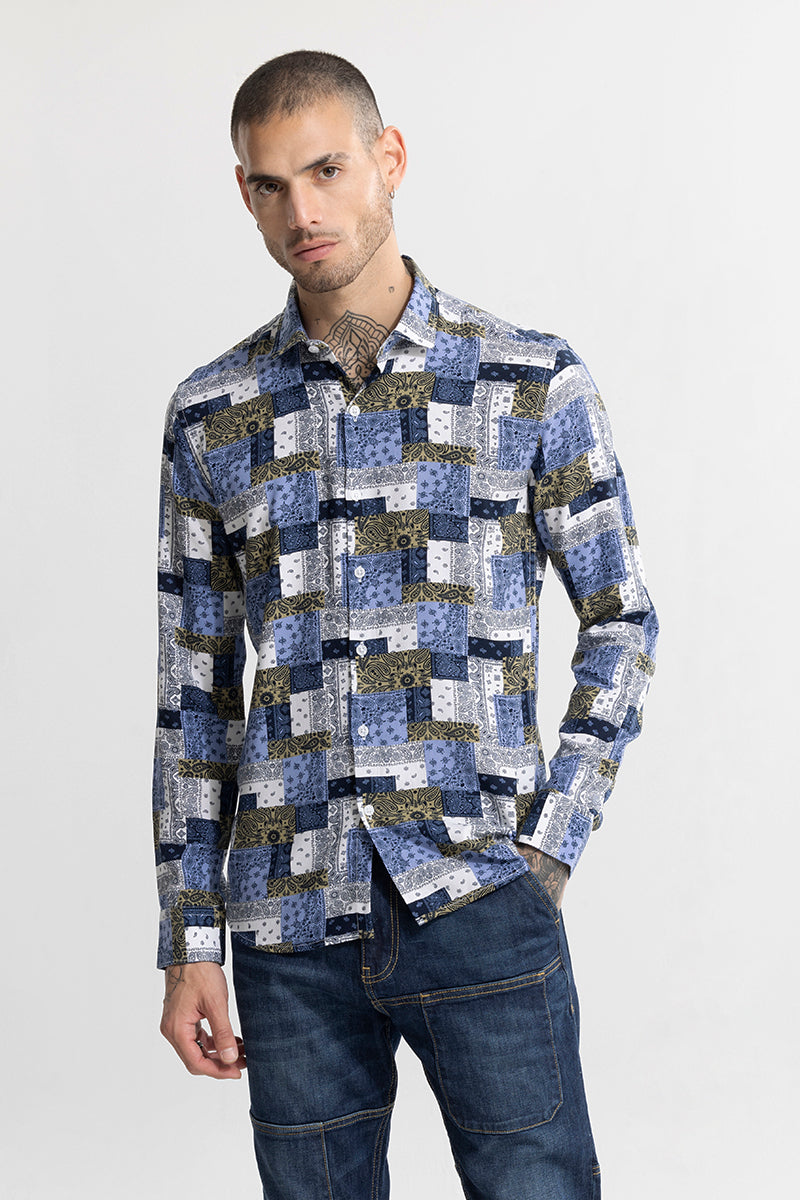 Multi Mosaic Motif Blue Shirt