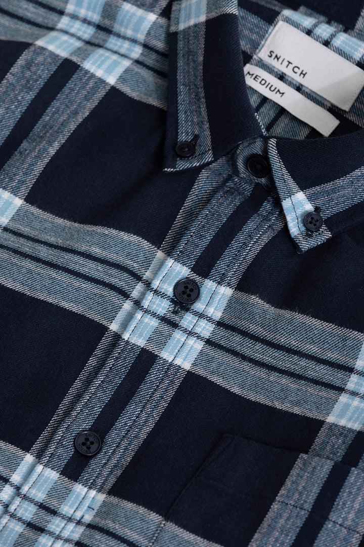 Buy Men's Cannon Checks Midnight Blue Shirt Online | SNITCH