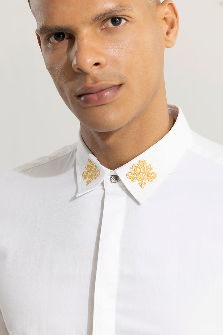 Motif Flower Embroidered White Shirt