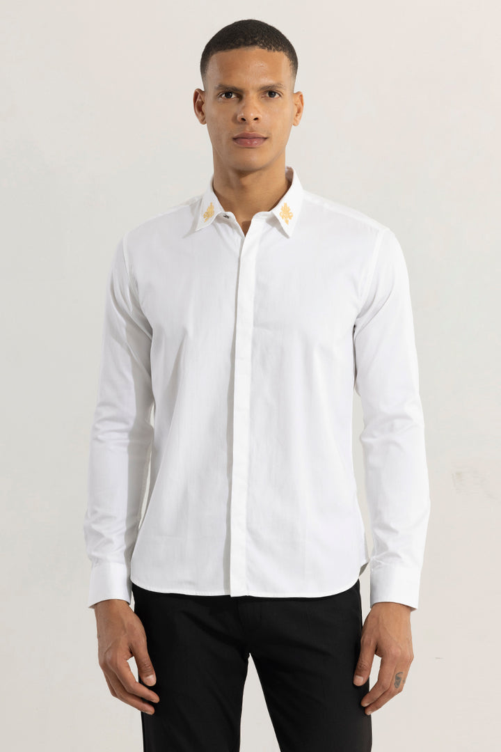 Motif Flower Embroidered White Shirt