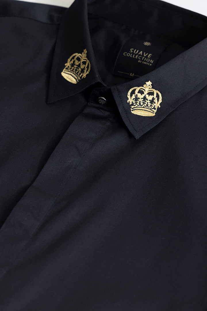 Crown Embroidered Black Shirt