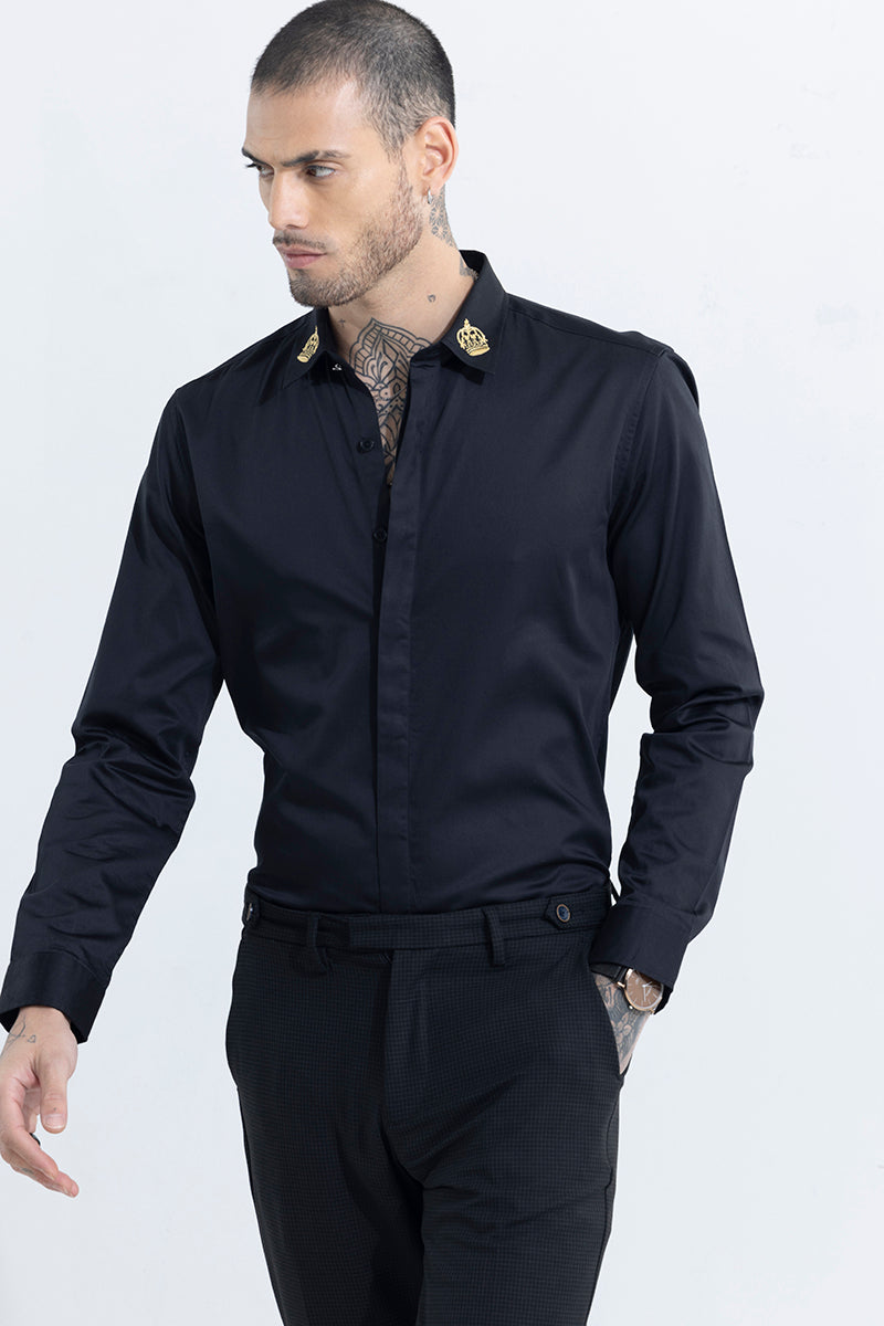 Crown Embroidered Black Shirt