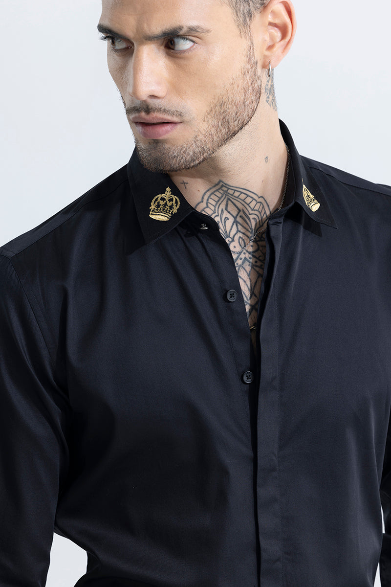 Crown Embroidered Black Shirt