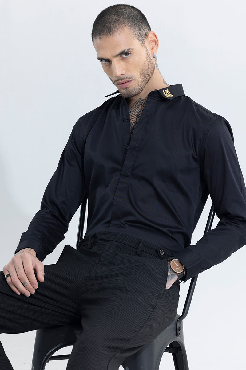 Crown Embroidered Black Shirt