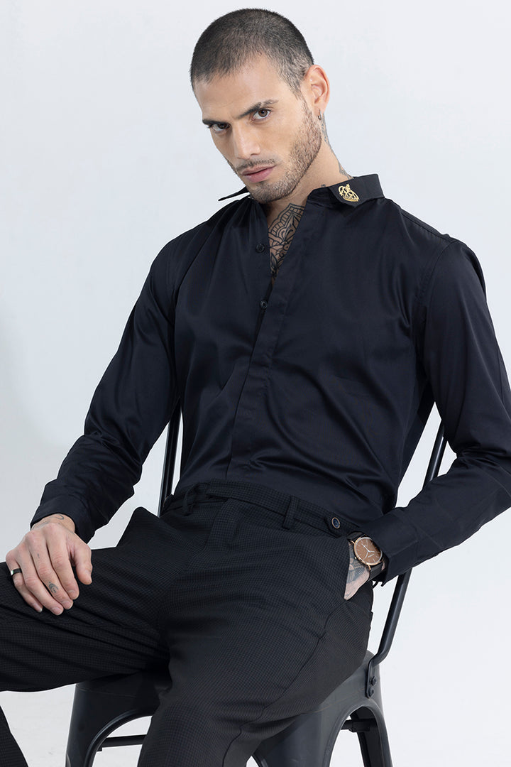 Crown Embroidered Black Shirt