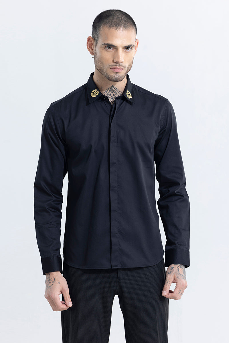 Crown Embroidered Black Shirt