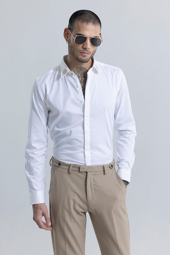 Crown Embroidered White Shirt