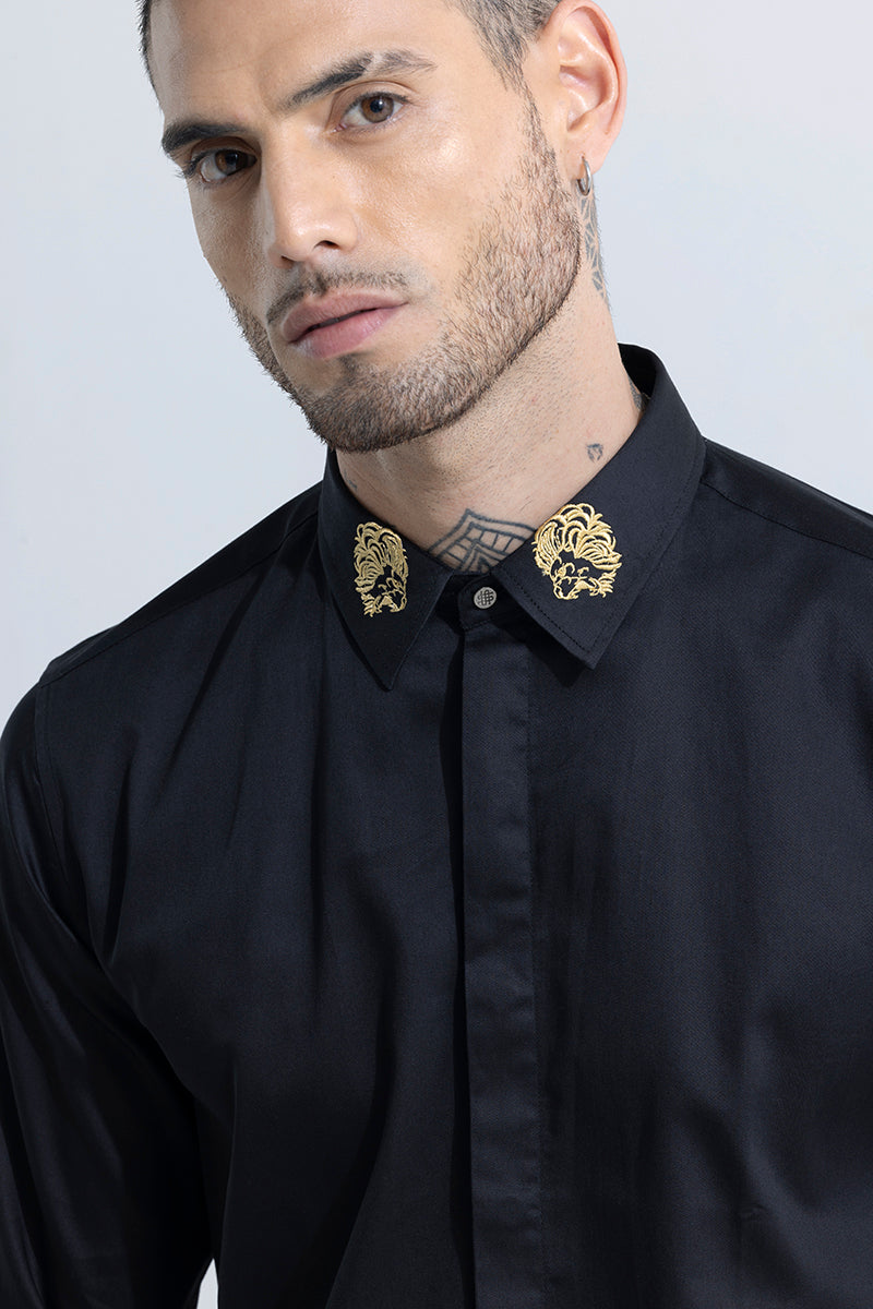 Lion Embroidered Black Shirt