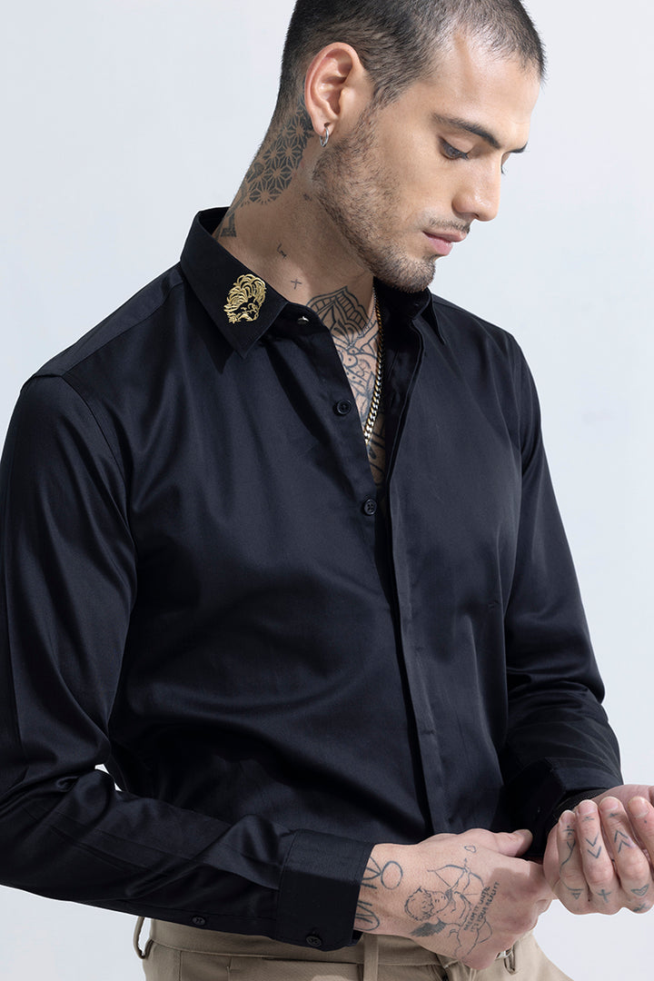 Lion Embroidered Black Shirt