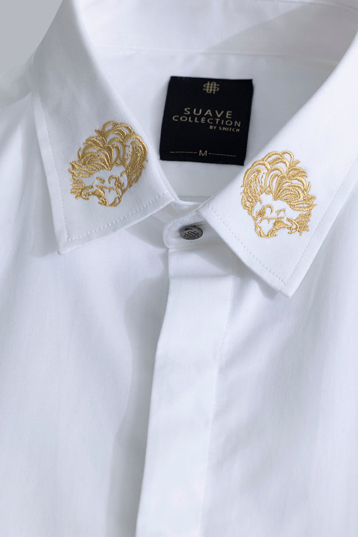 Lion Embroidered White Shirt