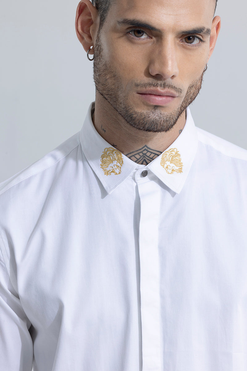 Lion Embroidered White Shirt