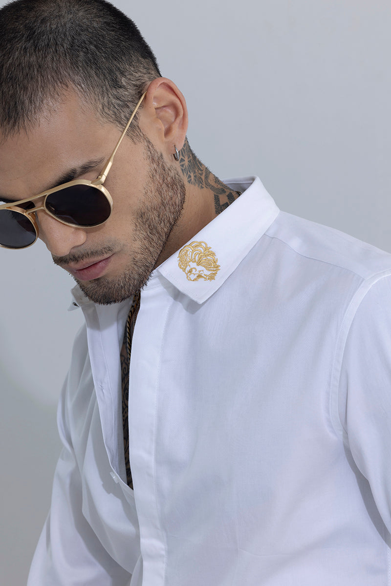 Lion Embroidered White Shirt