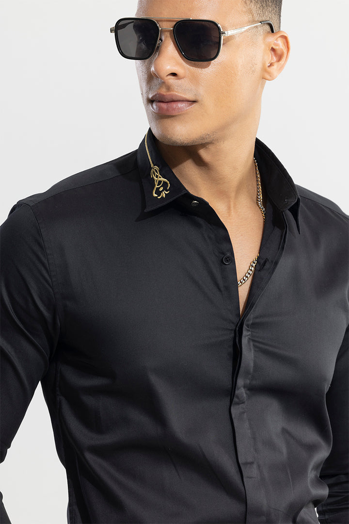 Ornament Embroidered Black Shirt