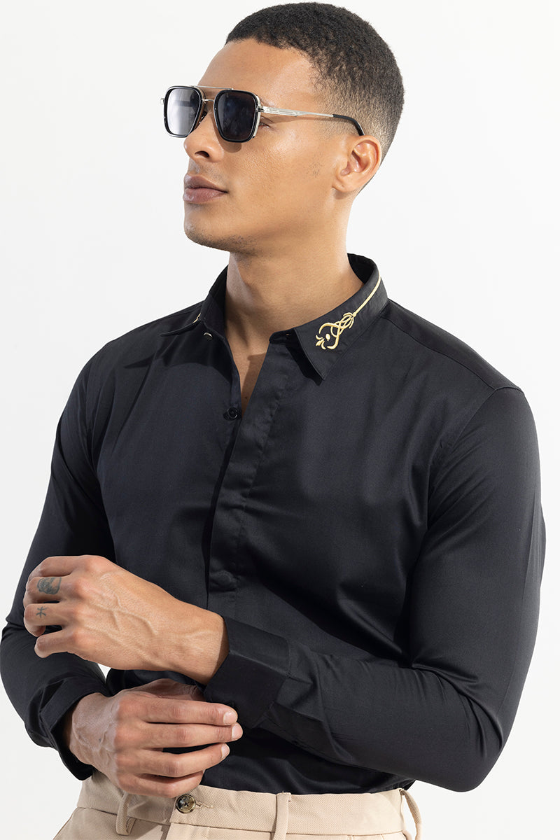 Ornament Embroidered Black Shirt