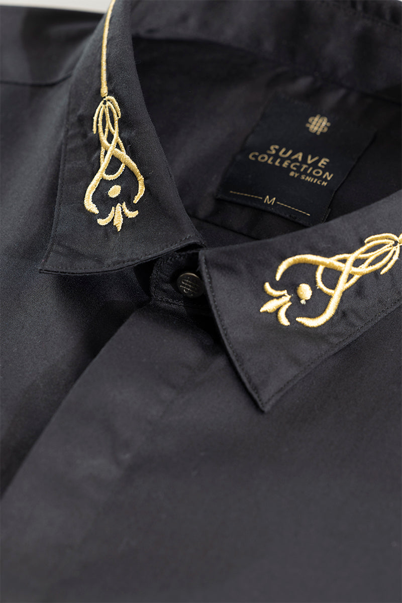 Ornament Embroidered Black Shirt