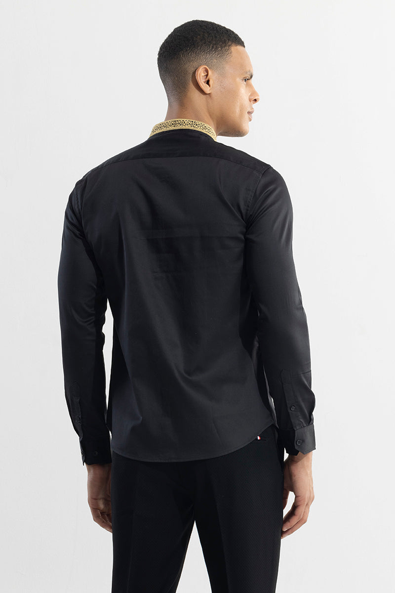 Diamond Shape Embroidered Black Shirt