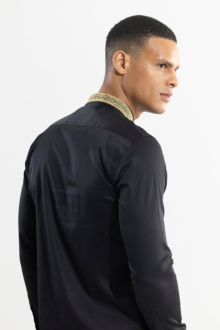 Diamond Shape Embroidered Black Shirt