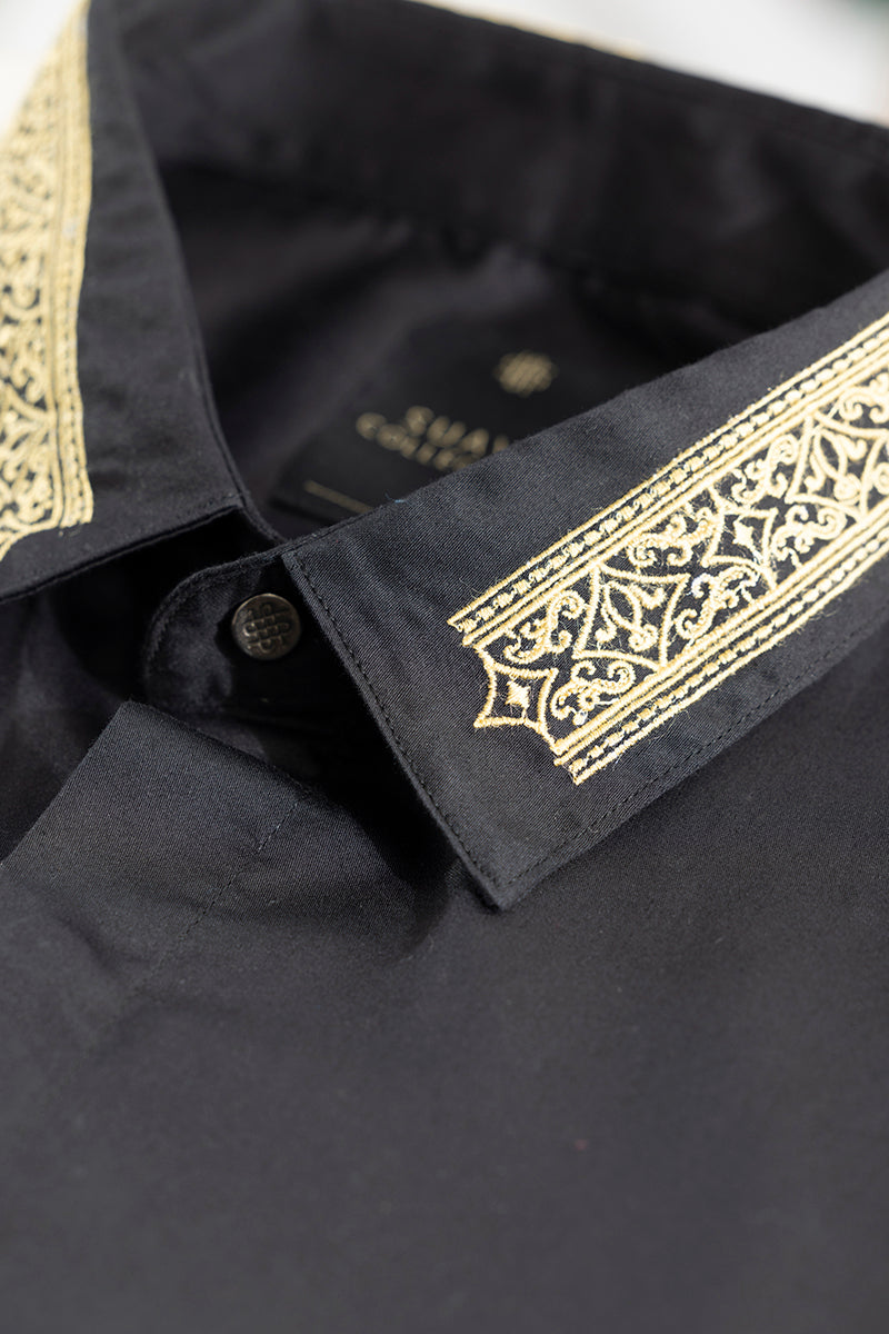 Diamond Shape Embroidered Black Shirt