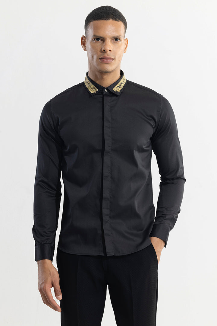 Diamond Shape Embroidered Black Shirt