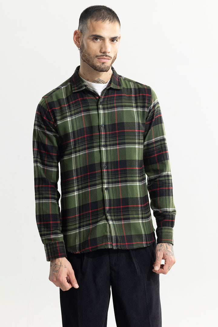 Bold Dupplin Flannel Checks Green Shirt