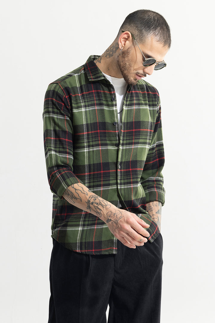 Bold Dupplin Flannel Checks Green Shirt