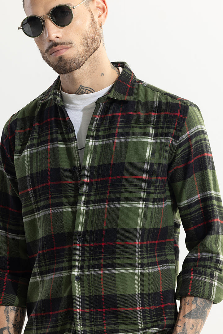 Bold Dupplin Flannel Checks Green Shirt