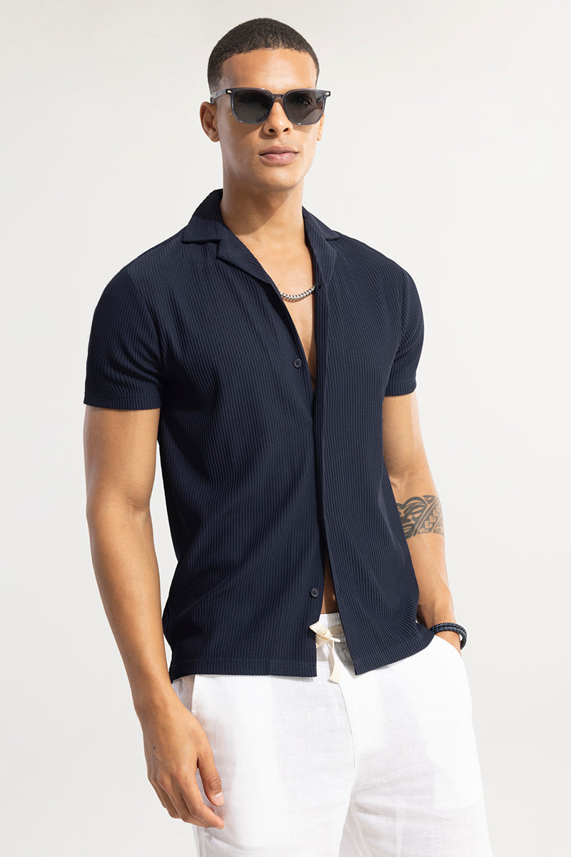 Buy Men's Parallel Rib Navy Shirt Online | SNITCH