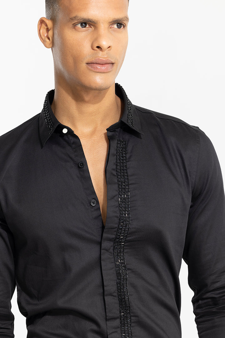 Beaded Line Black Shirt