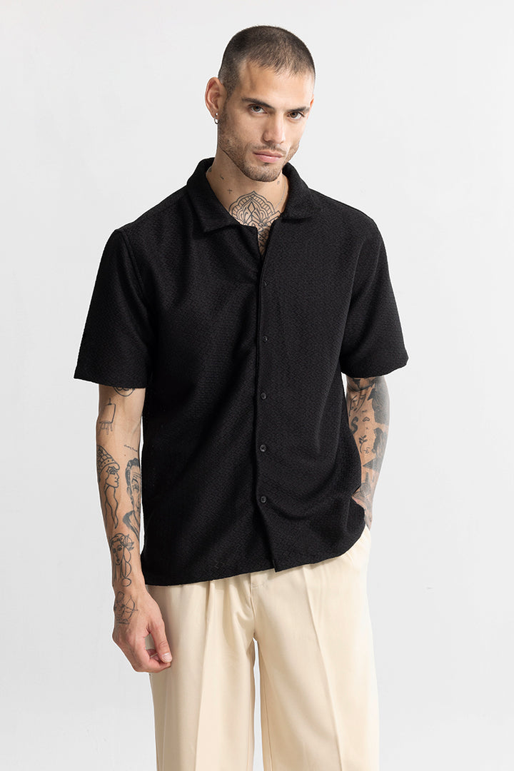 Buy Men's Nector Jet Black Hakoba Shirt Online | SNITCH