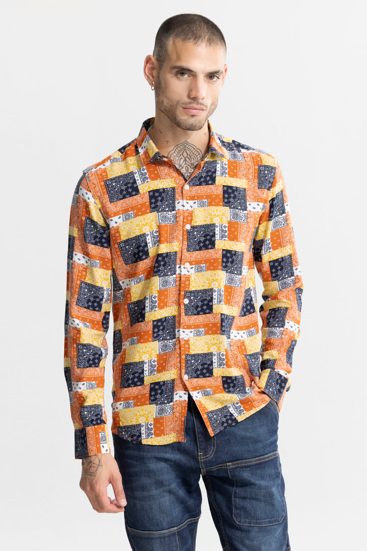 Multi Mosaic Motif Orange Shirt