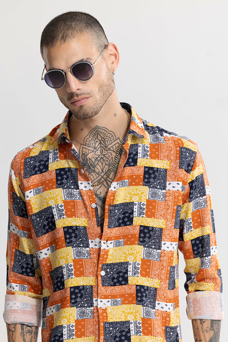 Multi Mosaic Motif Orange Shirt