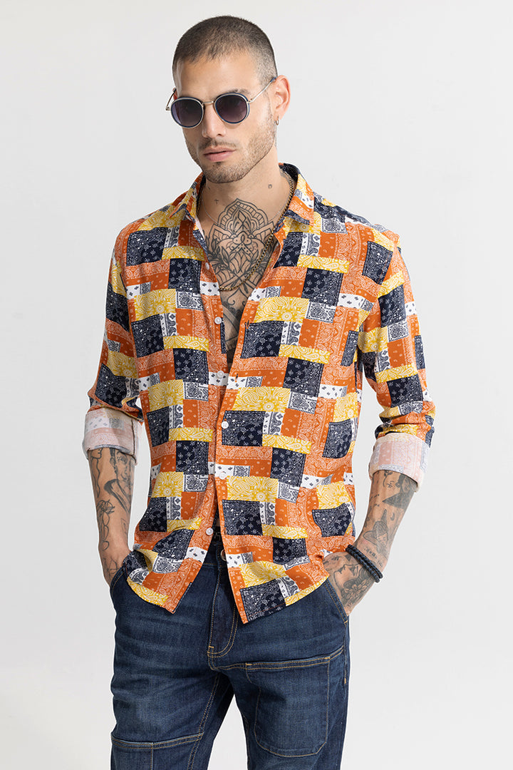 Multi Mosaic Motif Orange Shirt