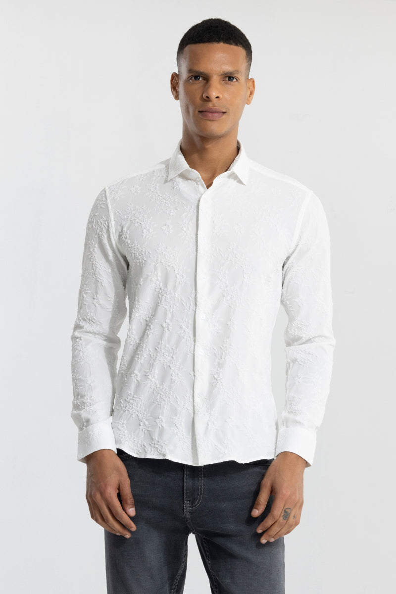 Crushed Floral Effect White Shirt