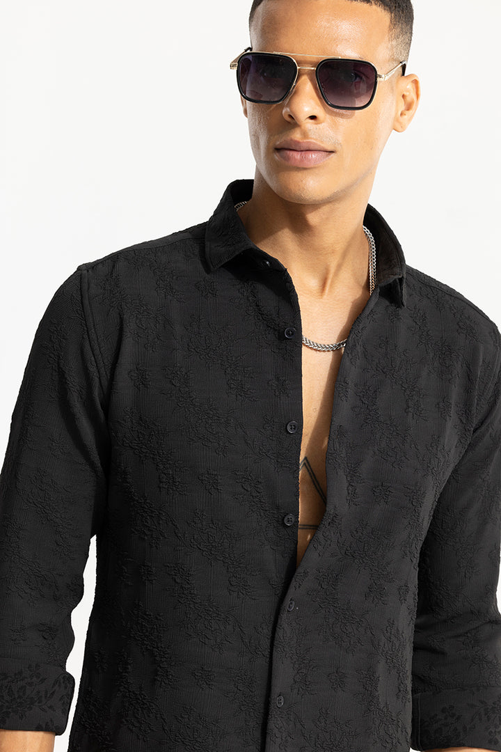 Crushed Floral Effect Black Shirt