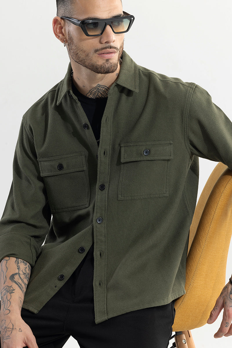 Buy Men's Clyster Olive Overshirt Online | SNITCH