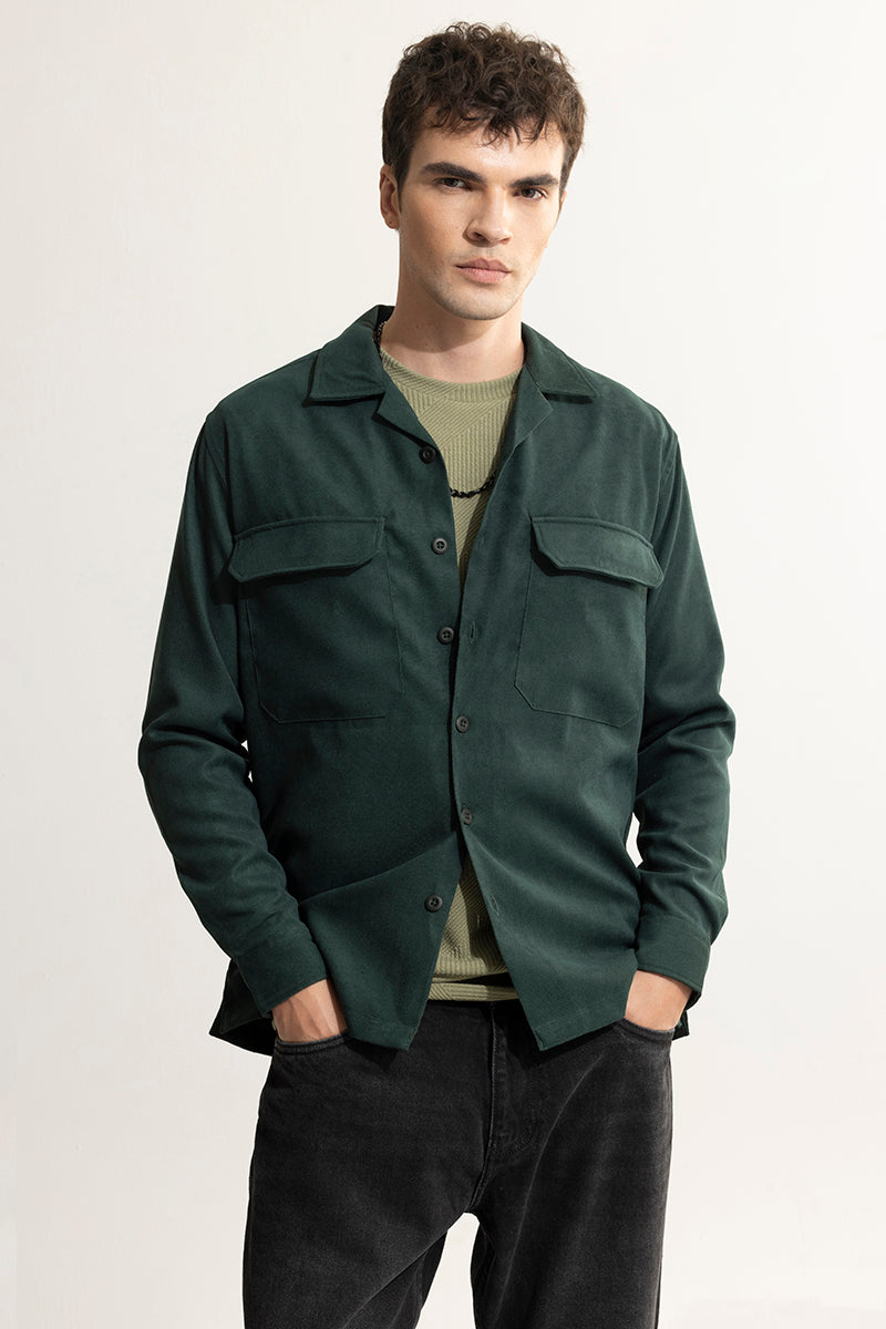 Buy Men's Chenille Green Overshirt Online | SNITCH