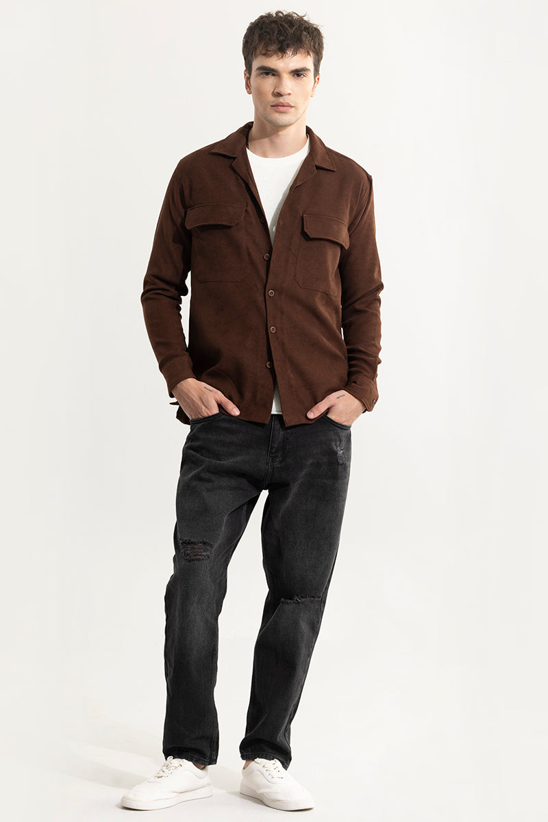 Buy Men's Chenille Brown Overshirt Online | SNITCH