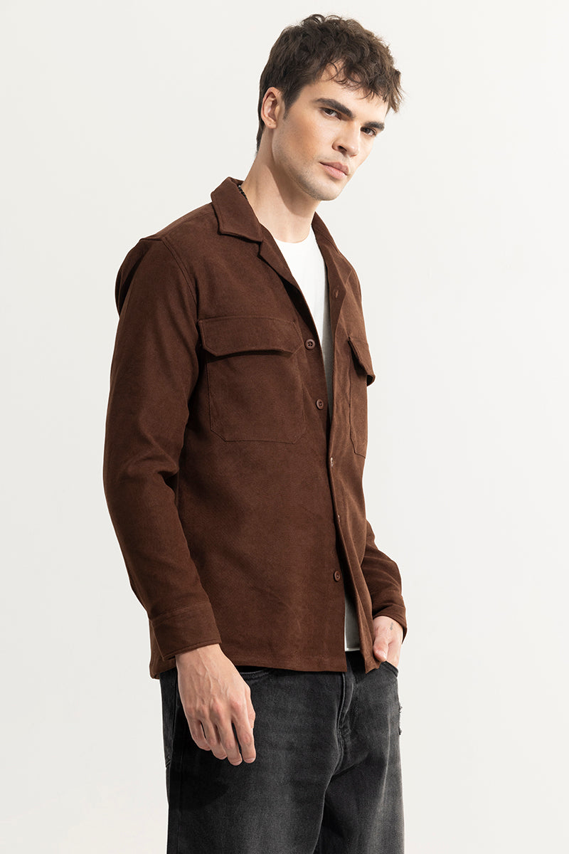 Buy Men's Chenille Brown Overshirt Online | SNITCH