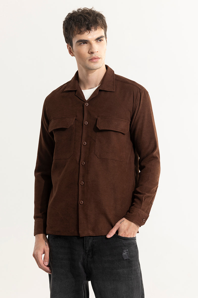 Buy Men's Chenille Brown Overshirt Online | SNITCH