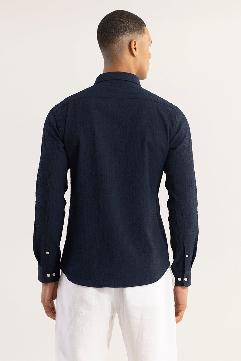 AiryCheck Navy Seer Sucker Shirt