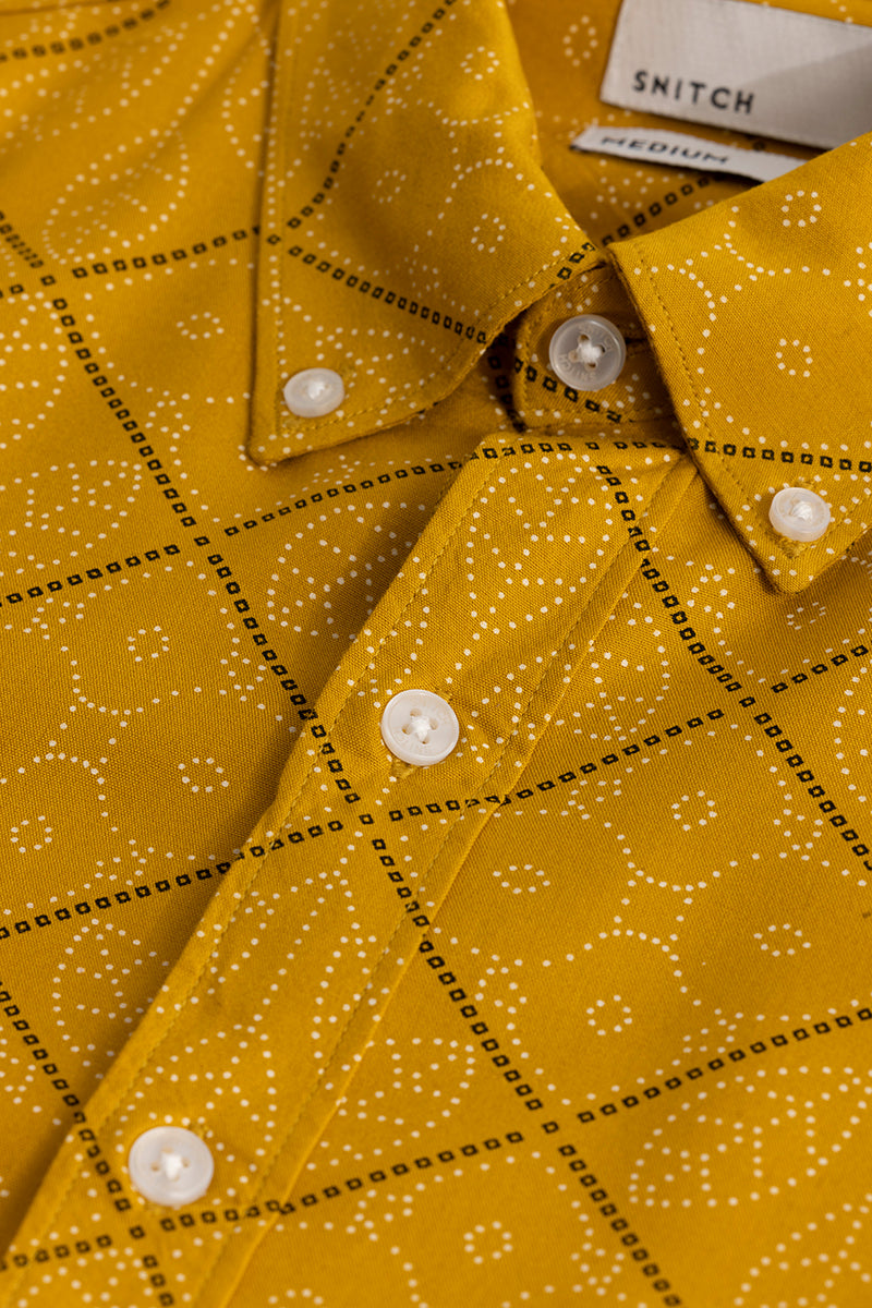 Dotted Leaf Motif Yellow Shirt